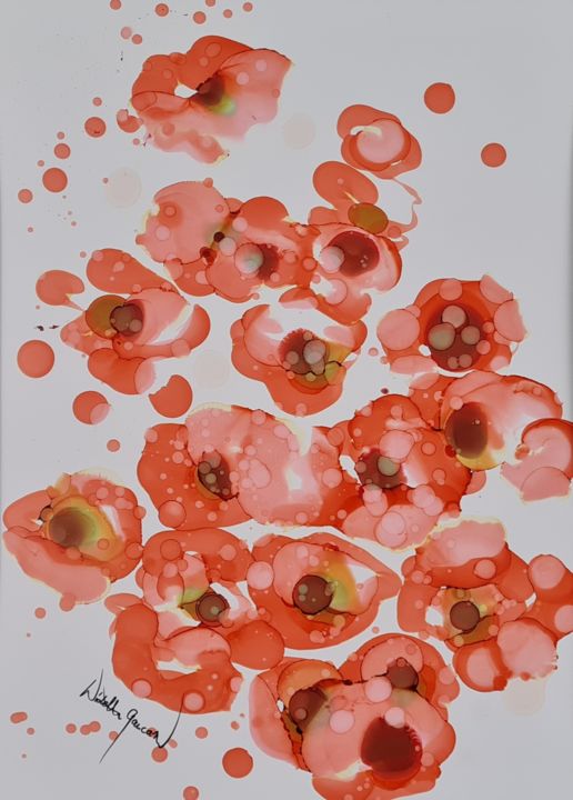Painting titled "Mountain Roses 2" by Wioletta Gancarz, Original Artwork, Ink