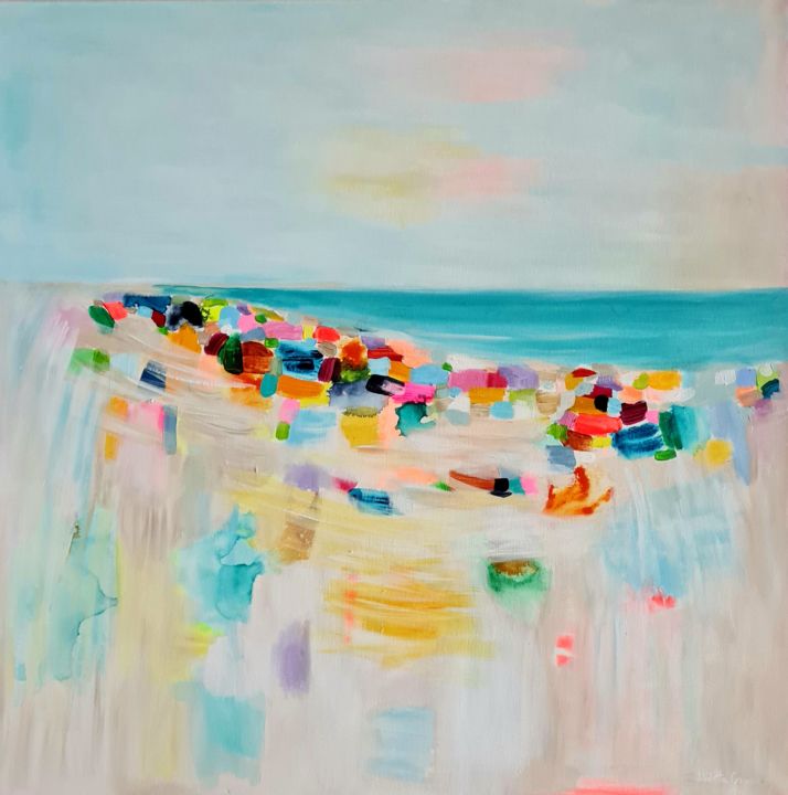 Pintura titulada "Cheerful Beach" por Wioletta Gancarz, Obra de arte original, Acrílico Montado en Bastidor de camilla de ma…