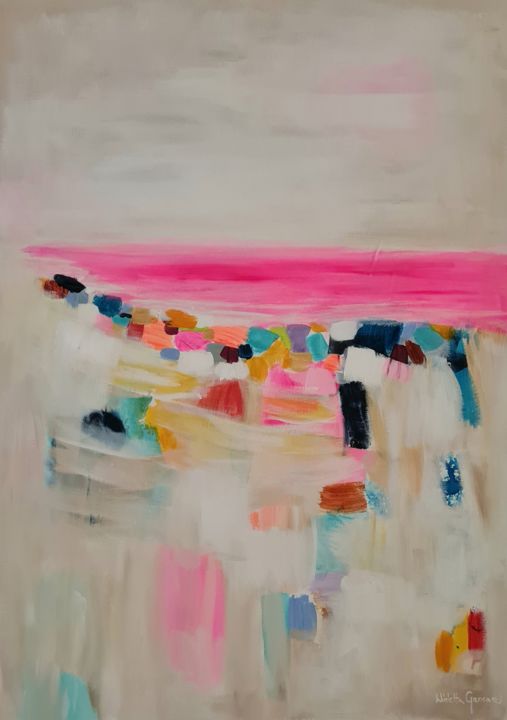 Painting titled "Pink Sea" by Wioletta Gancarz, Original Artwork, Acrylic Mounted on Wood Stretcher frame