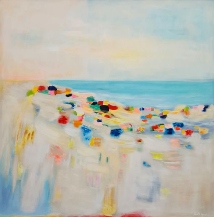 Painting titled "Monte-Carlo Beach" by Wioletta Gancarz, Original Artwork, Acrylic
