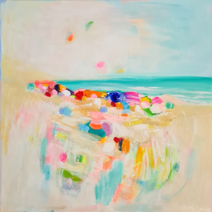 Painting titled "Casablanca Beach" by Wioletta Gancarz, Original Artwork, Acrylic Mounted on Wood Stretcher frame