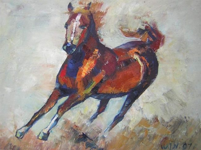 Painting titled "UN CHEVAL--COURIR" by W.J.N., Original Artwork, Oil