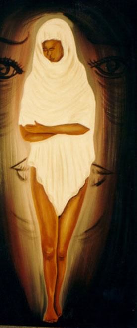 Schilderij getiteld "la virginité" door Mohamadou Diouf, Origineel Kunstwerk