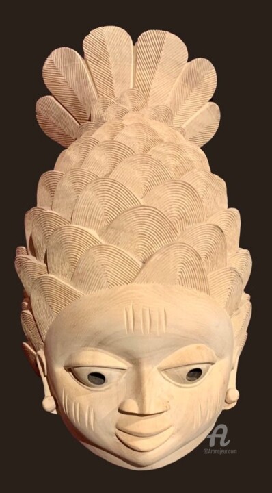 Sculpture intitulée "Masque GO Sculpture…" par Wabi Dossou, Œuvre d'art originale, Bois