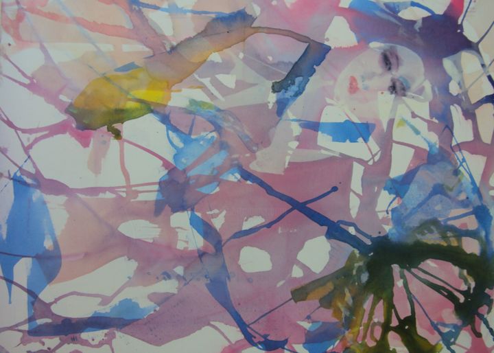 Картина под названием "Woman and umbrella" - Wladimir Abramuszkin, Подлинное произведение искусства, Акрил