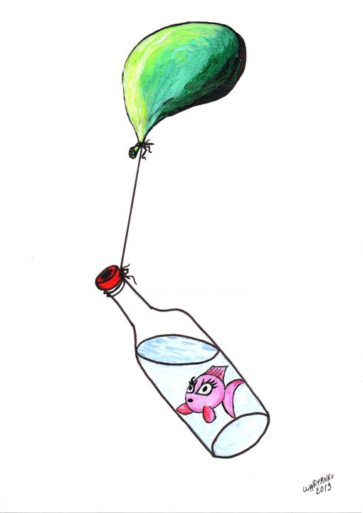 Peinture intitulée "Fish balloon freedom" par Wabyanko, Œuvre d'art originale, Acrylique