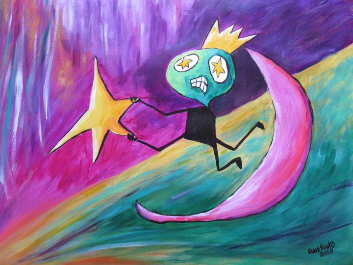 Pintura titulada "Star Moon" por Wabyanko, Obra de arte original, Acrílico