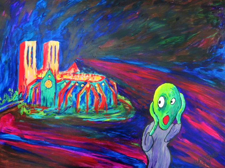 Painting titled "Notre Dame Paris Sc…" by Wabyanko, Original Artwork, Acrylic