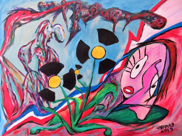 Schilderij getiteld "Nuclear flower girl" door Wabyanko, Origineel Kunstwerk, Acryl