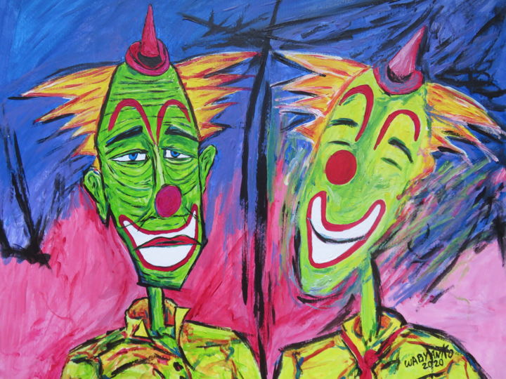Painting titled "Clown in the mirror…" by Wabyanko, Original Artwork, Acrylic