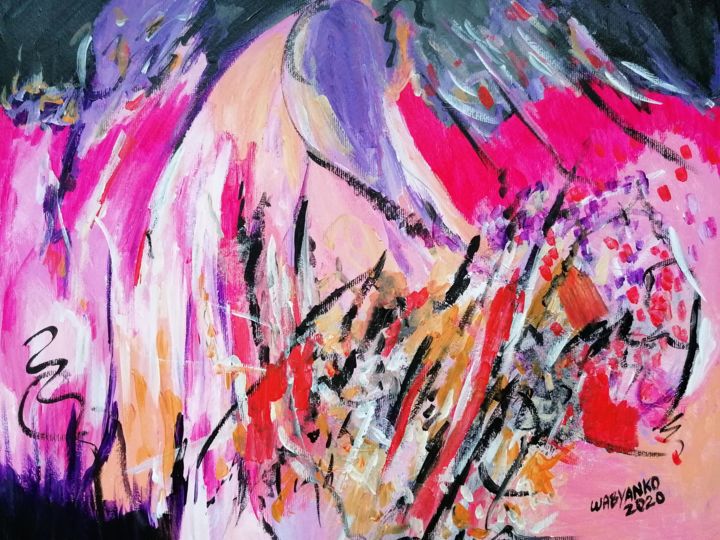 Malerei mit dem Titel "Black Pink Inception" von Wabyanko, Original-Kunstwerk, Acryl