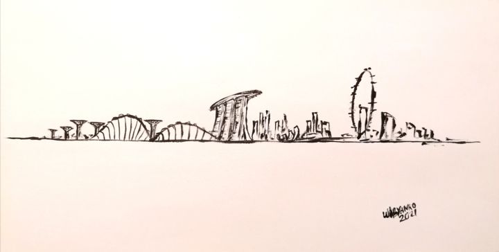Ζωγραφική με τίτλο "Singapore Skyline M…" από Wabyanko, Αυθεντικά έργα τέχνης, Ακρυλικό