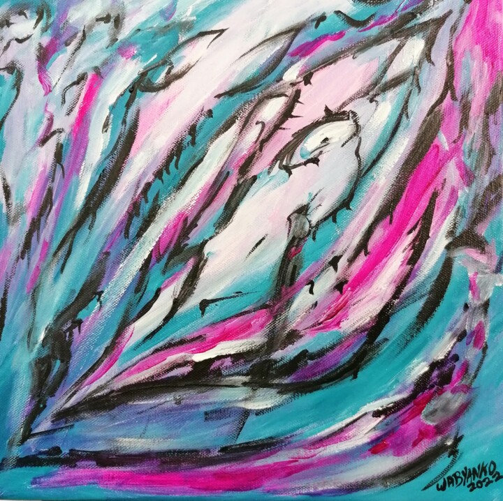 Painting titled "Blue Magenta" by Wabyanko, Original Artwork, Acrylic Mounted on Wood Stretcher frame