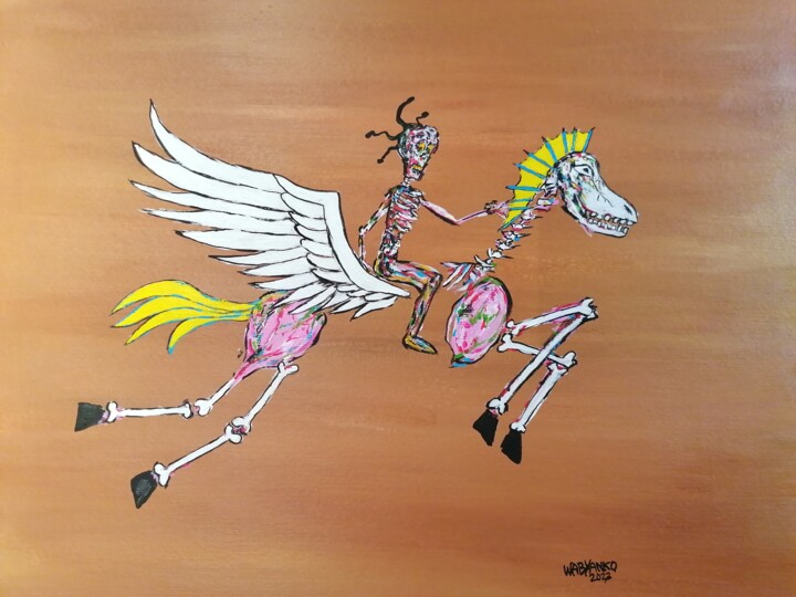 Painting titled "Riding Pegasus" by Wabyanko, Original Artwork, Acrylic