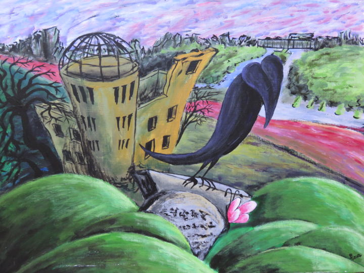 Painting titled "Hiroshima Crow and…" by Wabyanko, Original Artwork, Acrylic