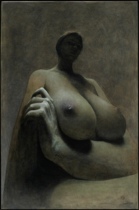 Painting titled "053 - 23" by Wacław Wantuch, Original Artwork, Oil Mounted on Metal