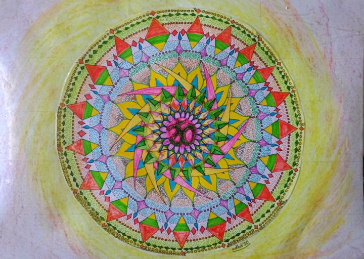 Dessin intitulée "Mandala Omkara" par Adhipateyya Khanti Herry Sofyadi, Œuvre d'art originale, Crayon