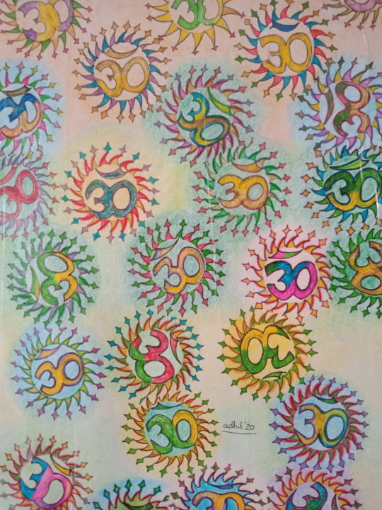 Dessin intitulée "The Omkaras" par Adhipateyya Khanti Herry Sofyadi, Œuvre d'art originale, Crayon