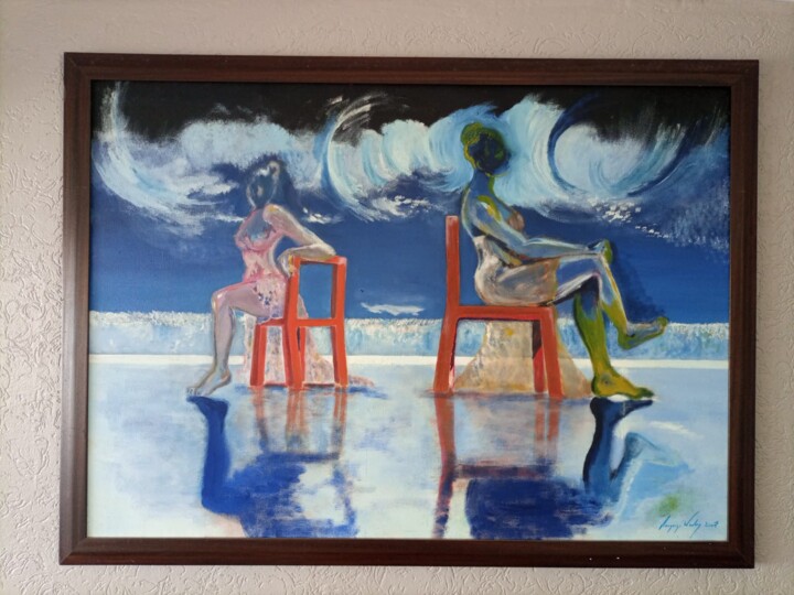 Peinture intitulée "Dos à la mer" par Wadie Maazouzi, Œuvre d'art originale, Acrylique Monté sur Châssis en bois