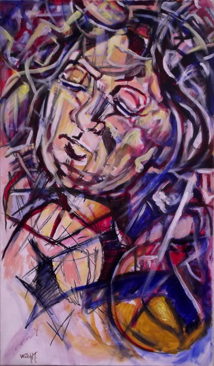 Painting titled "WOMAN MEDITATING" by Wadih Maalouf, Original Artwork, Acrylic