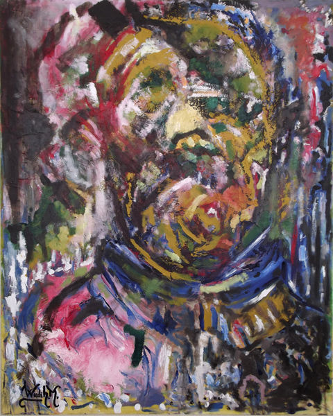 Painting titled "Abstract face: THE…" by Wadih Maalouf, Original Artwork, Oil