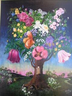 Painting titled "L'arbre à fleurs" by Wadislava Dedoncker (Wadis), Original Artwork