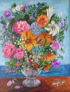 Painting titled "Bouquet naïf" by Wadislava Dedoncker (Wadis), Original Artwork