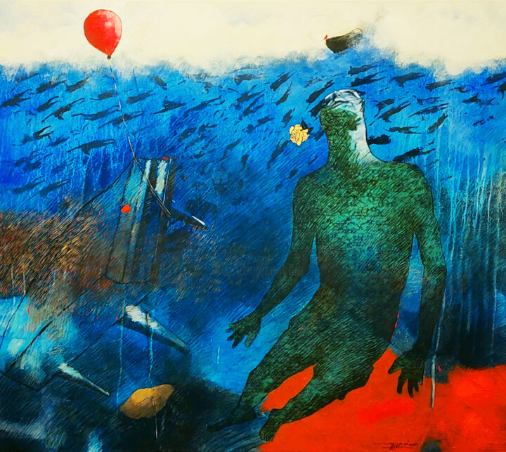 Painting titled "the piano" by Wael Darwesh, Original Artwork, Acrylic