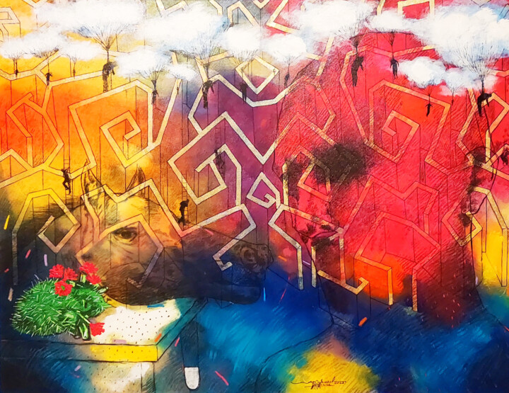 Painting titled "the maze" by Wael Darwesh, Original Artwork, Acrylic