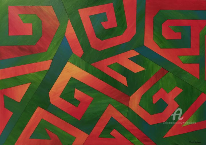 Painting titled "Abstraction 4" by Wafae Tbatou, Original Artwork, Acrylic Mounted on Wood Stretcher frame
