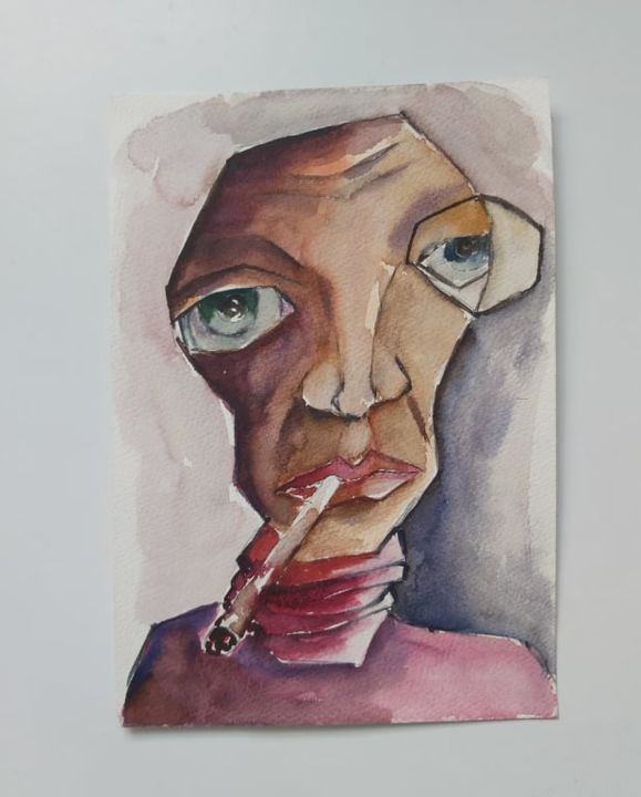 Peinture intitulée "portrait" par Wahib Marghli, Œuvre d'art originale, Aquarelle