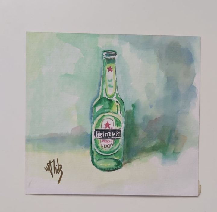 Peinture intitulée "heiniken" par Wahib Marghli, Œuvre d'art originale, Aquarelle