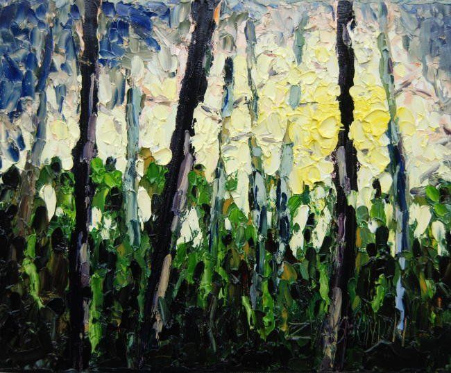 Painting titled "TREES IN THE SUN NR2" by Zbigniew Waksmundzki, Original Artwork, Oil