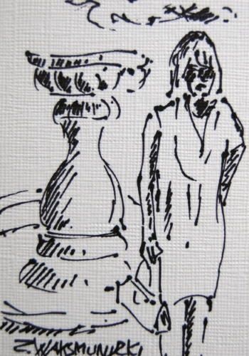 Drawing titled "BY THE FOUNTAIN" by Zbigniew Waksmundzki, Original Artwork, Other