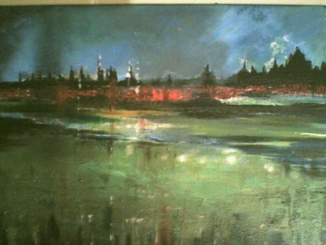 Картина под названием "Warsaw by night" - Marzena Walczuk, Подлинное произведение искусства