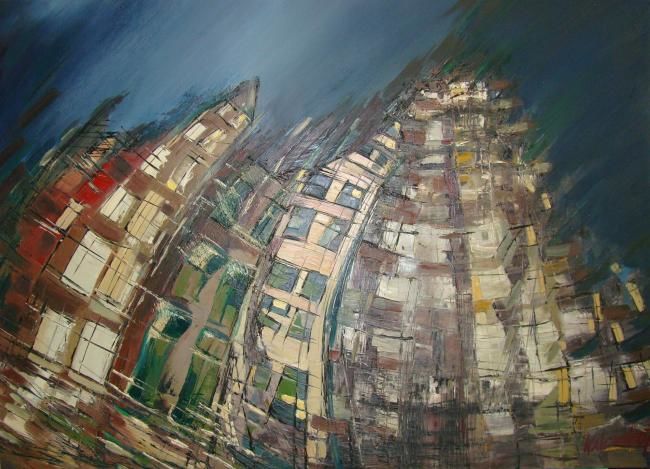 Painting titled "buildings" by Marzena Walczuk, Original Artwork, Oil