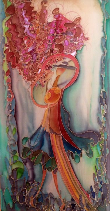 제목이 "100% silk painting…"인 섬유 예술 Marzena Walczuk로, 원작, 패브릭