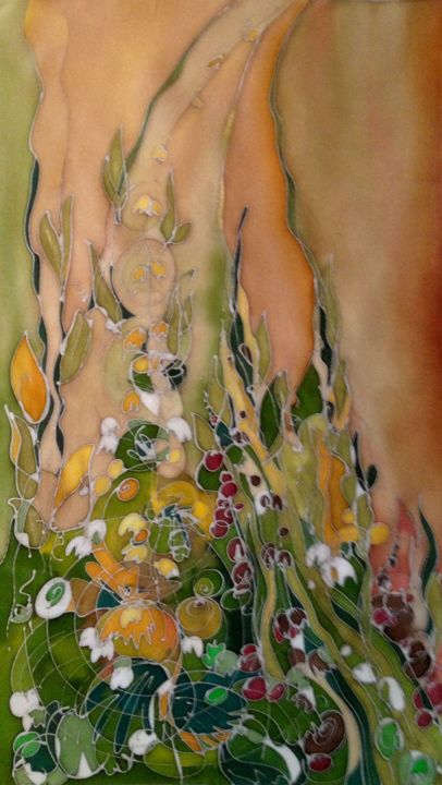 Textile Art titled "100% silk painting…" by Marzena Walczuk, Original Artwork, Fabric