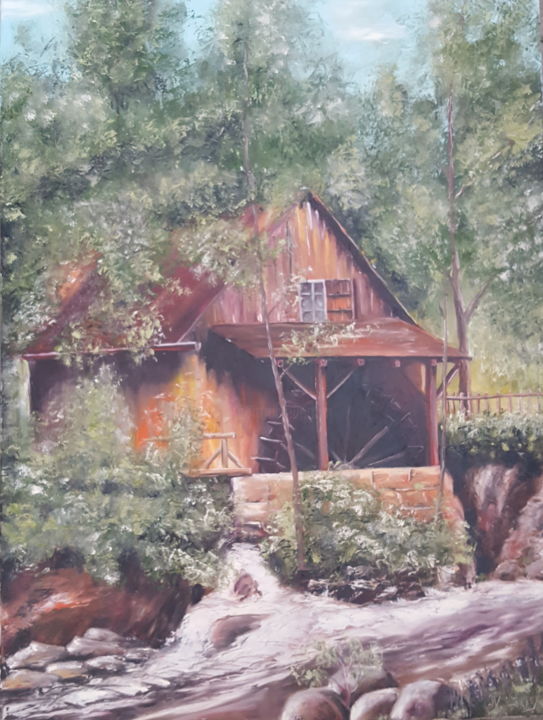 Peinture intitulée "A watermill in the…" par Waldemar Engelowski, Œuvre d'art originale