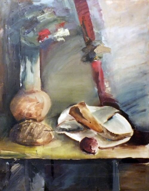 Painting titled "Dwie ryby i narcyz" by Waldemar Szysz, Original Artwork, Oil