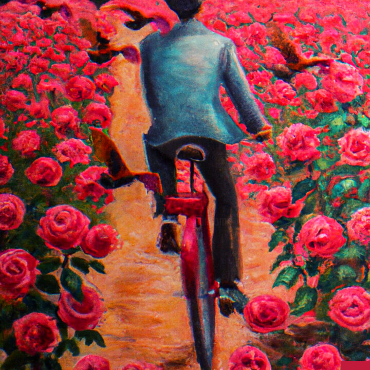 Digitale Kunst mit dem Titel "My Path red roses." von Waldemir Espíndola, Original-Kunstwerk, KI-generiertes Bild