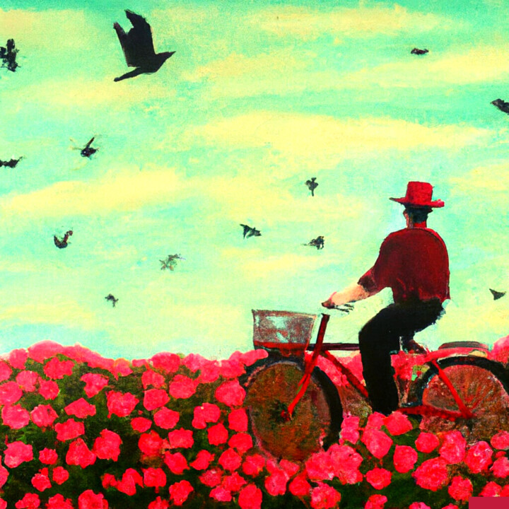 Digitale Kunst mit dem Titel "My Path red roses 2" von Waldemir Espíndola, Original-Kunstwerk, KI-generiertes Bild