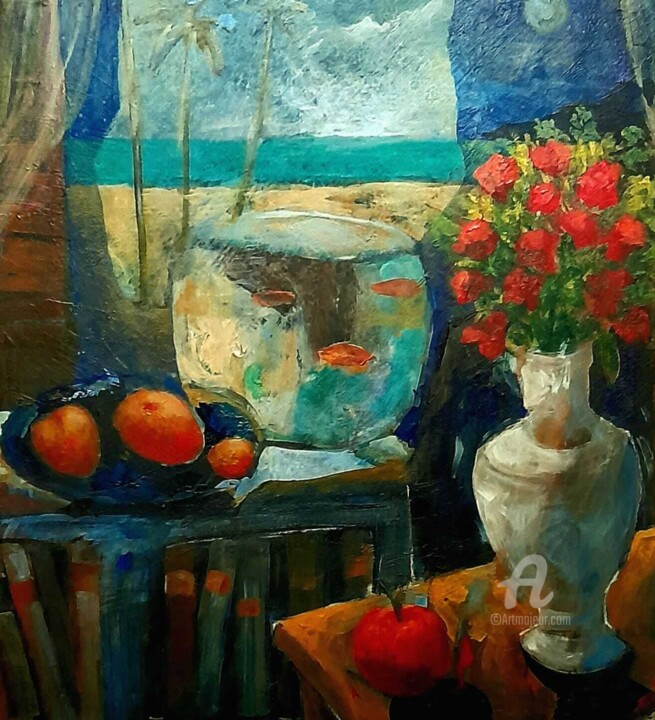 Painting titled "A Casa de Praia" by Waldomiro Sant´Anna, Original Artwork, Acrylic