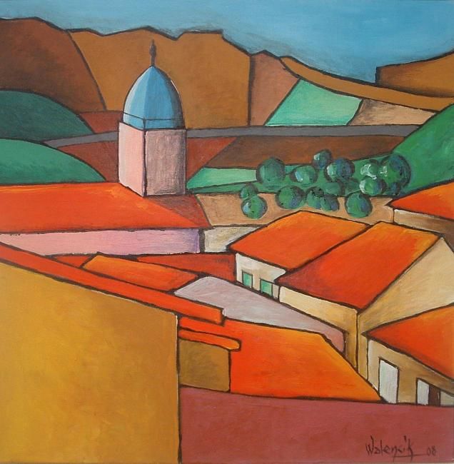 Painting titled "Les toits de Port-V…" by Marc Walencik, Original Artwork