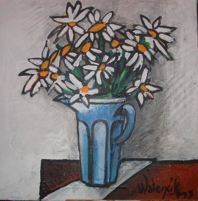 Peinture intitulée "Fleurs au pichet bl…" par Marc Walencik, Œuvre d'art originale, Acrylique