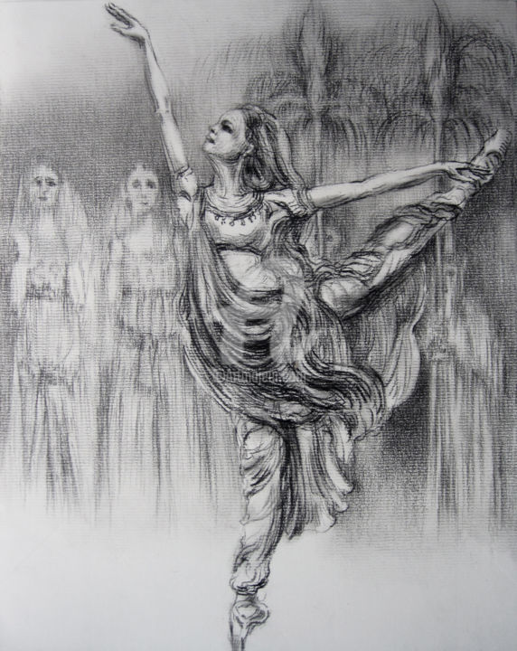 Dessin intitulée "L'ultime danse de N…" par Walid Lemkecher, Œuvre d'art originale, Crayon