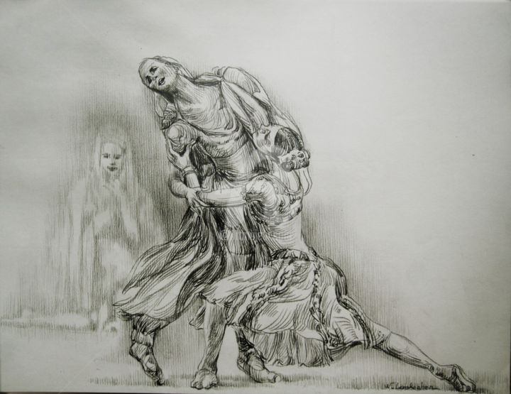 Drawing titled "La bataille des  co…" by Walid Lemkecher, Original Artwork, Pencil