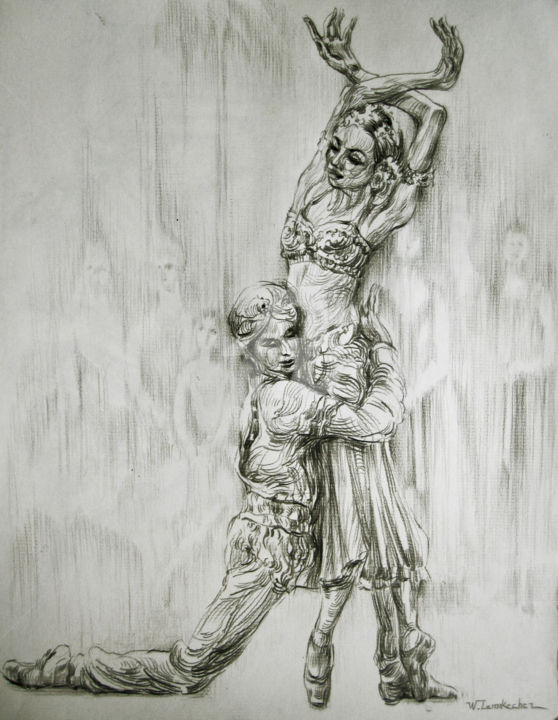 Dessin intitulée "Le Prince implorant…" par Walid Lemkecher, Œuvre d'art originale, Crayon
