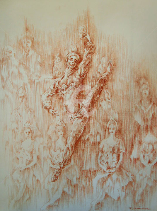 Drawing titled "Le grand saut" by Walid Lemkecher, Original Artwork, Pastel