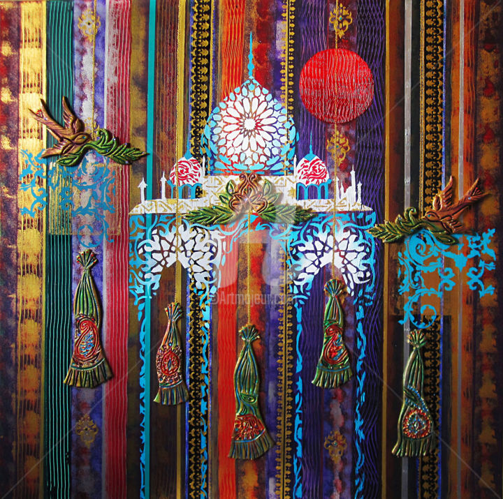 Peinture intitulée "Crépuscule au Taj M…" par Walid Lemkecher, Œuvre d'art originale, Acrylique